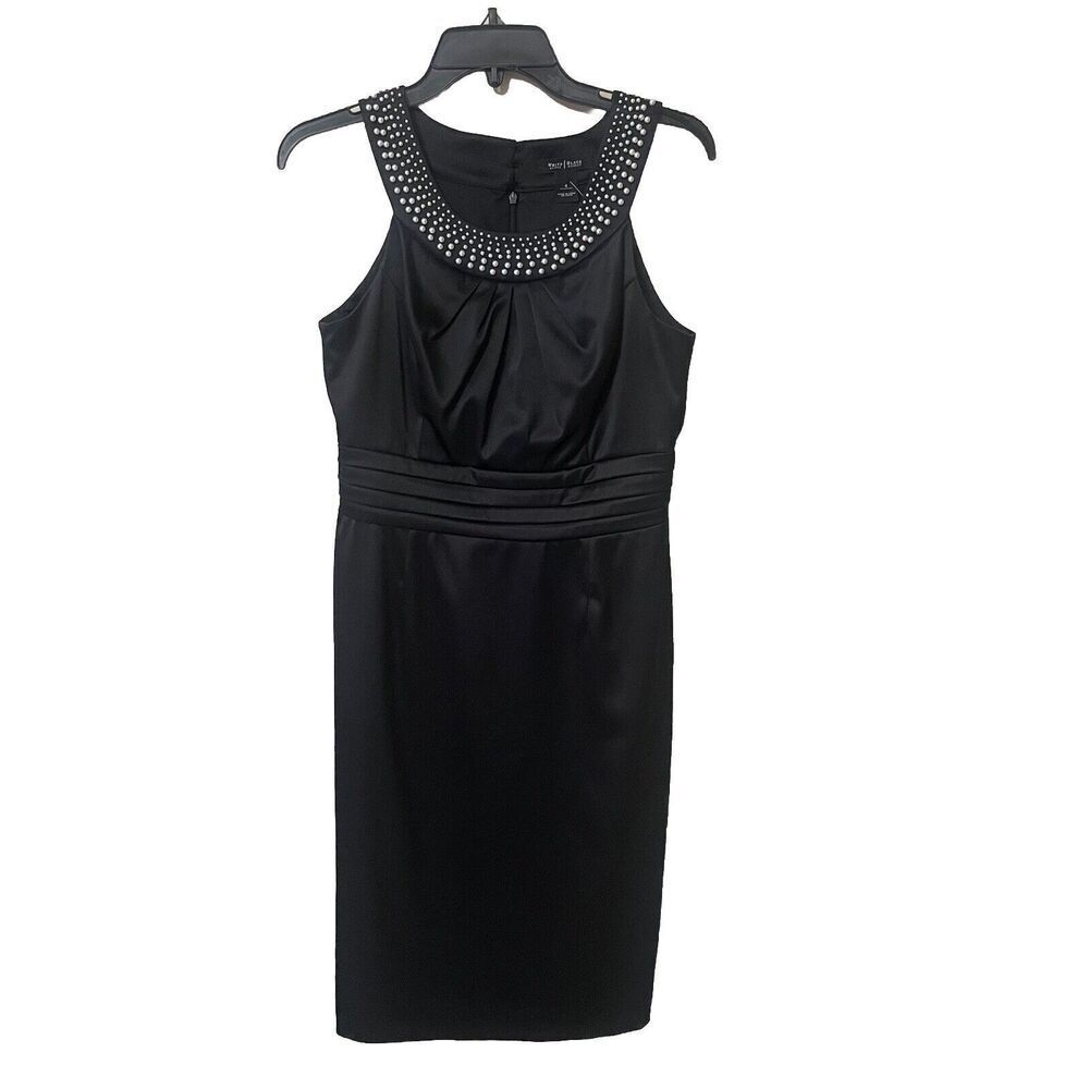 WHBM Formal Black Dress Size 4 Sleeveless Pearl Beaded Neckline Wedding